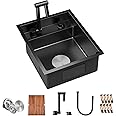 TORVA RV Kitchen Sink, 15 x 18 x 7 Inch Undermount Bar Sink 16 Gauge Stainless Steel Single Bowl Sink with Foldable Faucet Cutting Board, Dark Grey