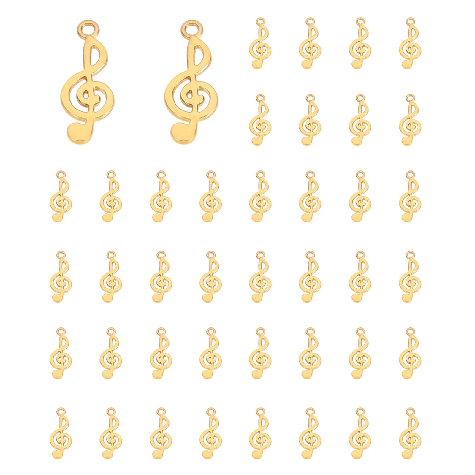PATIKIL Musical Note Charm, 50 Pcs Alloy Music Theme Instrument Pendant for DIY Crafts, Light Gold, 1 x 0.4 Inch