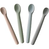 Moonkie Silicone Baby Spoons Set of 4, Toddler Spoons for Self Feeding 6 Months, Two Sizes Feeding Spoons for First Stage 4+ Months, Baby Utensils, Bendable, Chewproof &amp; Boil-proof (Without Case)