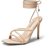 DREAM PAIRS Heels for Women Strappy High Stiletto Lace Up Heeled Sandals Square Open Toe Heels for Prom Party Dating