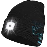 Keains Bluetooth Beanie with Light, Musical Knit Hat with Headphones and Built-in Speaker Mic, Gifts for Men Women Dad