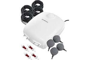 FUMAK Pond Aeration Kit – Koi Pond Aerator Pond Air Pump Kit for Pond up to 4000 Gallons Pond Deicer All-in-One Pond Aeration System with 4 Outlets Check Valves Airline Tubing Air Stones