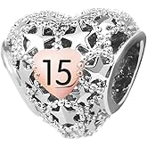 KunBead 12 13 16 18 21 30 40 50 60 70 Birthday Rose Gold Tone Heart Star Love Bead Charms Compatible with Pandora Charm Bracelets Jewelry for Women