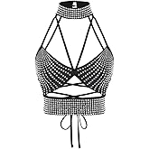 OYOANGLE Women's Rhinestone Beaded Cut Out Camisoles Sleeveless Strappy Backless Party Crop Top Going Out Tops