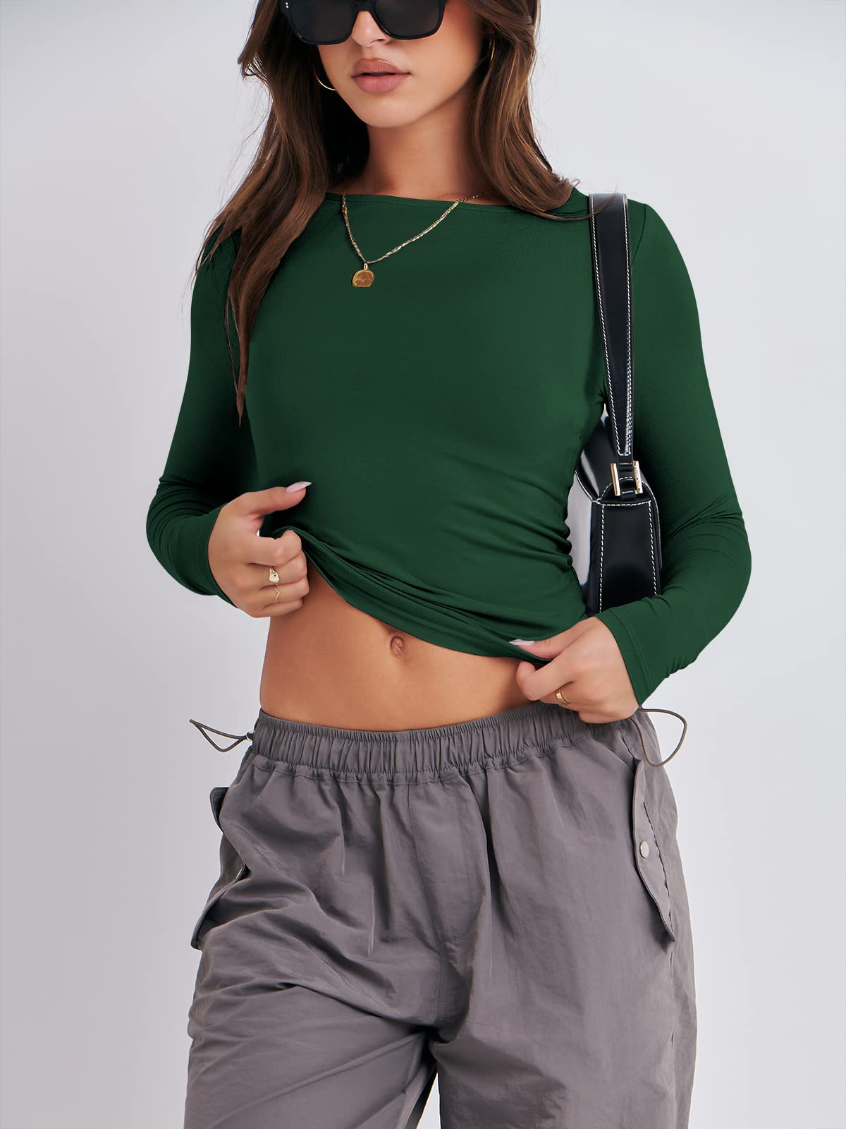 Women’s Long Sleeve Shirts Tight Fitted Going Out Crop Tops Crewneck Basic Tee Y2k Outfits Teens Girls Clothes