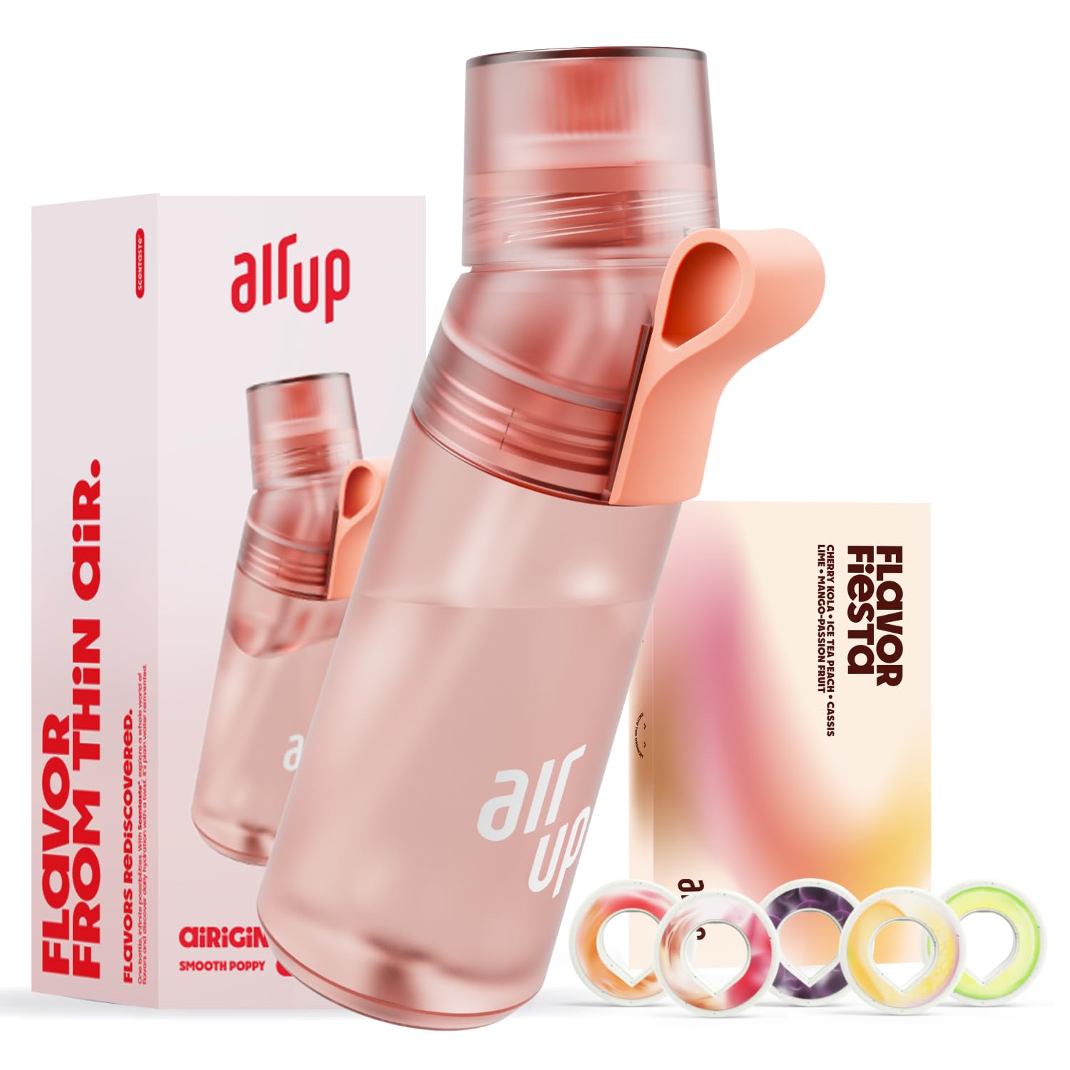 AIR UP water bottle Twist Pro original starter set with pods in 5 flavours I 600ml drinking bottle with sugar-free flavouring I dishwasher-safe, BPA-free I in Poppy Red