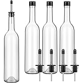Maxdot 4 Pcs Long Neck Bottle with Pourer 750ml Glass Liquor Bottle juice Pour Bottles Syrup Bottles Glass for Home Wine Liquor Juice Making Wedding Anniversary Party (Stainless)