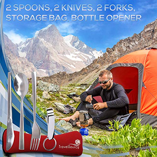2Person Stainless Steel Portable Eating Utensils Set for Camping and Travel with Case