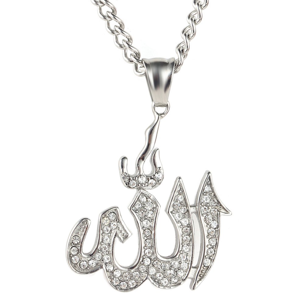 HIJONES Mens Stainless Steel Clear CZ Micro Pave Religious Pendant Necklace Silver — image 1