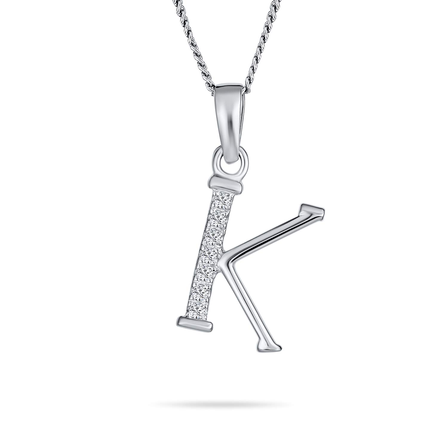 Bling Jewelry Delicate ABC Cubic Zirconia Pave CZ Capital Block Letter Alphabet Initial K Pendant Necklace For Women Sterling Silver
