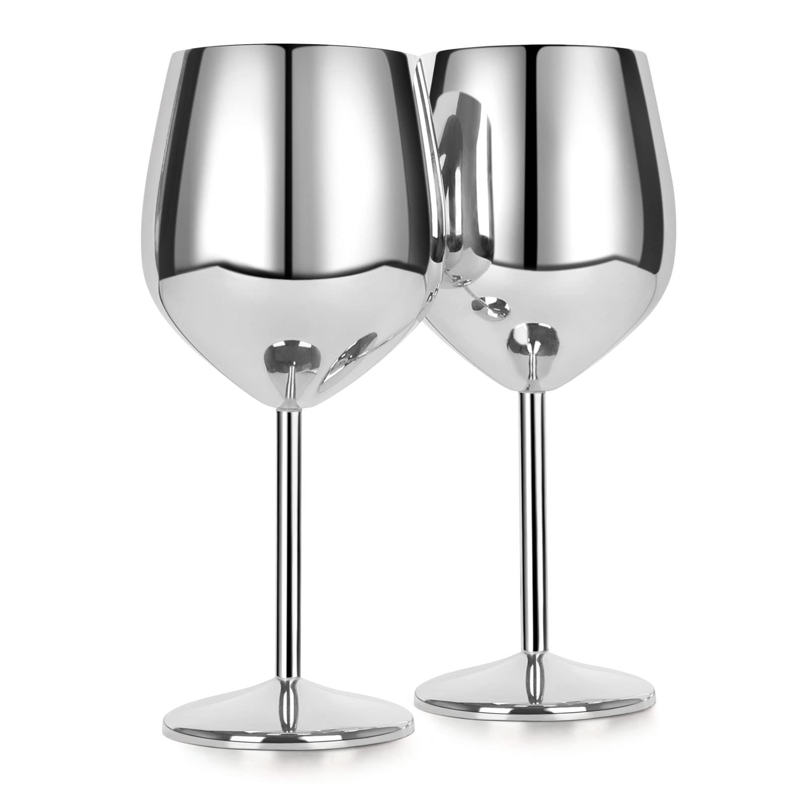 FOOLS ALIBAI Silver Metal Wine Glasses – 18 oz Unbreakable Stemmed Goblets for Outdoor, Set of 2