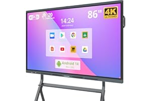 HUSHIDA 86″ Smart Board, 4K UHD Interactive Whiteboard with Android 14 System and 13MP Camera, All in One Digital Whiteboard for Home, Classroom and Business (Wall Mount Included)