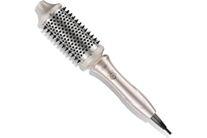 TYMO 2.0 Thermal Brush Curling Brush - STYLUX 1.7" Blowout Volumizer with Flexi-Fit for Hair Straightening, Heated Round Styler Tool, Hair Straightener and Curler 2 in 1, Dual Voltage & Light, Gold