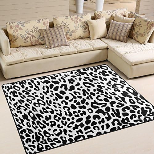 La Random Leopard Pattern Black And White Area Rug Decorative Shaggy Rugs 80x58 Inches, Non-Skid Lightweight Rugs for Living Room Bedroom Floor Carpet Door Mats Home Decor