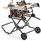Evolution R10TBLX 10" Jobsite Table Saw with Wheeled Scissor Stand | 15A Motor | Multi-Material Cutting | 10" Blade | 26” Rip
