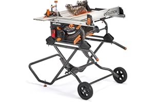 Evolution R10TBLX 10" Jobsite Table Saw with Wheeled Scissor Stand | 15A Motor | Multi-Material Cutting | 10" Blade | 26” Rip | 3-3/8” Depth | 0-45º Bevel | Precision Fence | Portable & Heavy-Duty