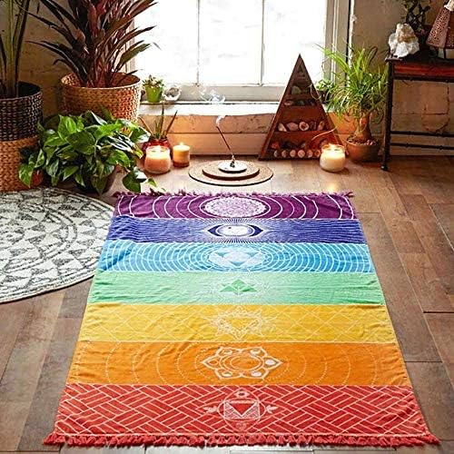 EUYOUZI Rainbow Chakra Tapestry Towel Yoga Mat Sunscreen Shawl Tapestry Hippy Boho Gypsy