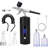 Cordless Airbrush Kit, Handheld Airbrush for Nails, Air Brush Kit with Air Compressor Air Hose Extension for Barber Nail Art Cake Decor Makeup Model Painting, 3 Level Adjustable 22PSI to 38PSI