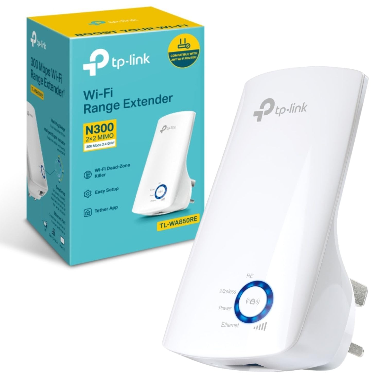 TP-Link TL-WA850RE N300Mbps WiFi Extender Booster, Ethernet Port, Internet Booster, Access Point,WiFi Repeater, WiFi Extender,App Control, WiFi Booster Range Extender, Plug & Play,UK Plug