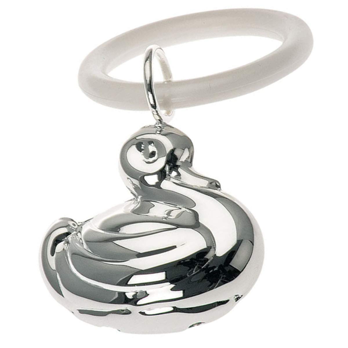 Children's Rattle with Teething Ring "Duck" L7 cm Silver-Plated