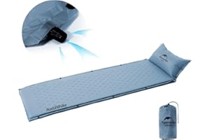 Naturehike Self-Inflating Sleeping Pad, Ultralight Memory Foam Camping Pad with Pillow, Fast Inflating, Patchwork Sleeping Pad for Camping, Hiking, RV Camping, with Storage Bag, Single, Graphite Blue