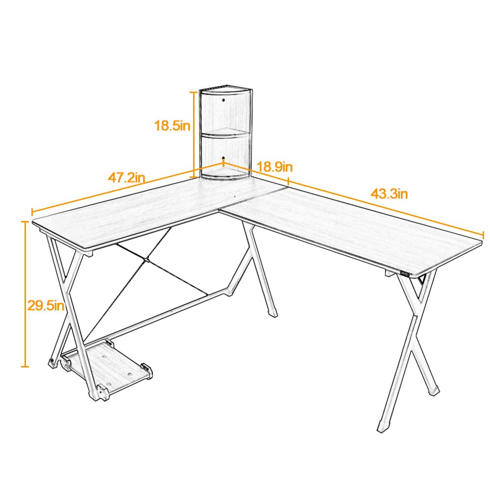 Soges LShaped Desk Computer Desk With Storage Shelf 62 By 47.2 Inch