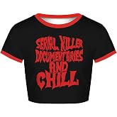 Women's Short Sleeve Graphic Crop Tops Gothic Emo Grunge Punk Halloween Shirts
