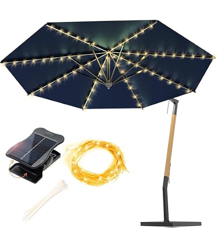 Éclairage Solaire De Parasol Avec Télécommande, 104 LED, 8 Modes, Pour Décoration Extérieure Et Intérieure (blanc Chaud