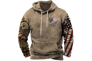 ZOCAVIA American Flag Hoodies for Men USA Graphic Hooded Sweatshirts Drawstring Western Ethnic Boys Pullover Tops