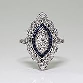 Koguxuix Fashion Jewelry Antique Edwardian Silver Blue Sapphire CZ Crystal Eye-Shape Ring Band for Women (Size 7)
