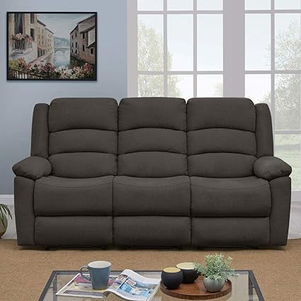Furny Carson Fabric 3 Seater Manual With German Recliner Mechanism