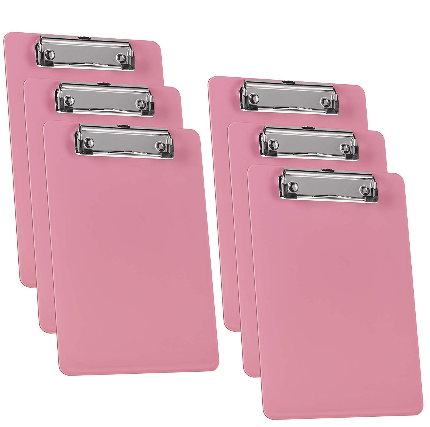 Acrimet Clipboard Memo Size A5 (23,5 cm x 16 cm) Low Profile Clip (Plastic) (Solid Pink Color) (6 Pack)