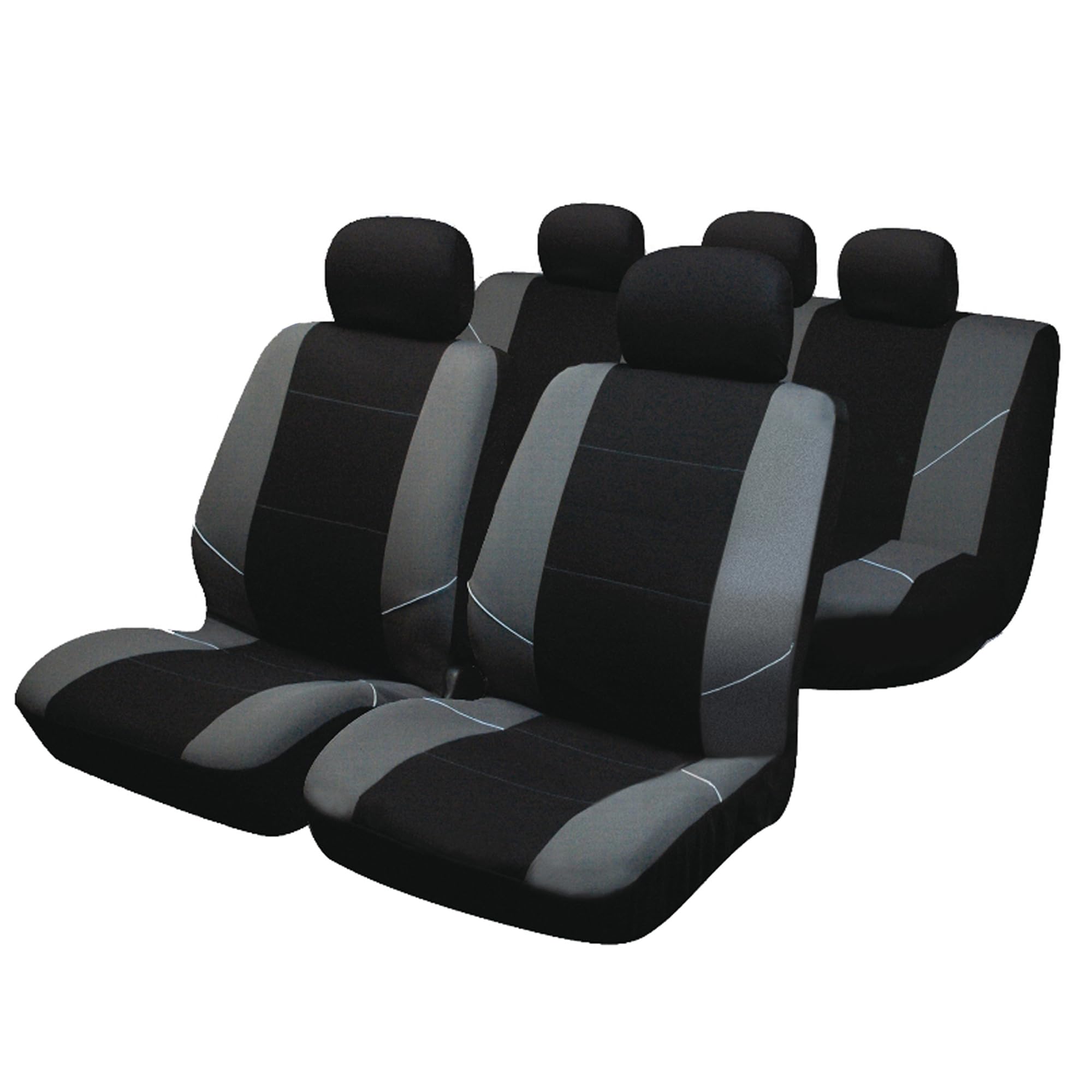 Sakura 'Merton' Black/Grey Seat And Headrest Covers BY0802 - Full Set Universal Fit Elasticated Hems Side Airbag Compatible Machine Washable