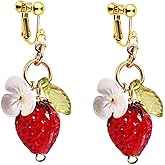 Generic Clip on Earring for Women Flower Strawberry leaf Tassels Dangle Cute Fruit Fruity Earrings For Strawberry Festival B-Day Party Cosplay