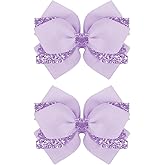 2 Pcs Purple Bows, Purple Hair Accessories, 4 Inch Bows for Girls Sparkly Glitter with Alligator Clips for Teens Toddler Cheerleader Girls Fall Halloween Dress Decor Gifts