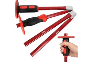 RHBLME 4PCS Masonry Chisel Set - 12 Inch Heavy Duty, 2 PCS Flat Head & 2 PCS Pointed Head - Concrete Stone Demolishing, Carving, Splitting, Breaking