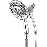 Delta Faucet 4-Setting In2ition 2-in-1 Dual Shower Head with Handheld, Chrome Round Shower Head with Hose, Detachable Shower 