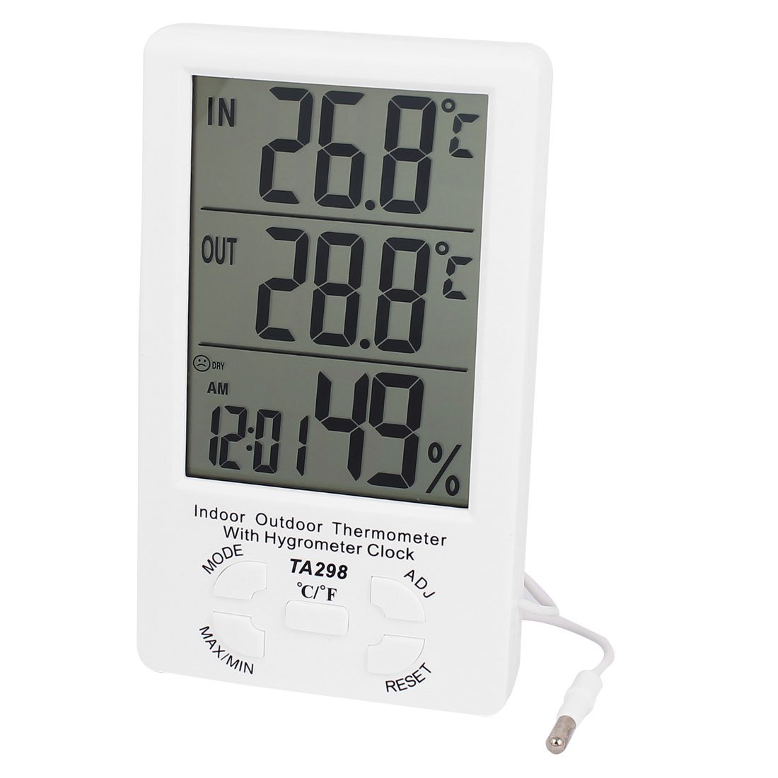 Sourcingmap Indoor Outdoor LCD Digital Thermometer White w Hygrometer Clock