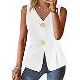 Cicy Bell Womens Summer V Neck Vest Tops Button up Sleeveless Casual Waistcoat Business Fitted Blazer vest