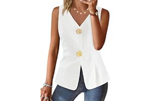 Cicy Bell Womens Summer V Neck Vest Tops Button up Sleeveless Casual Waistcoat Business Fitted Blazer vest