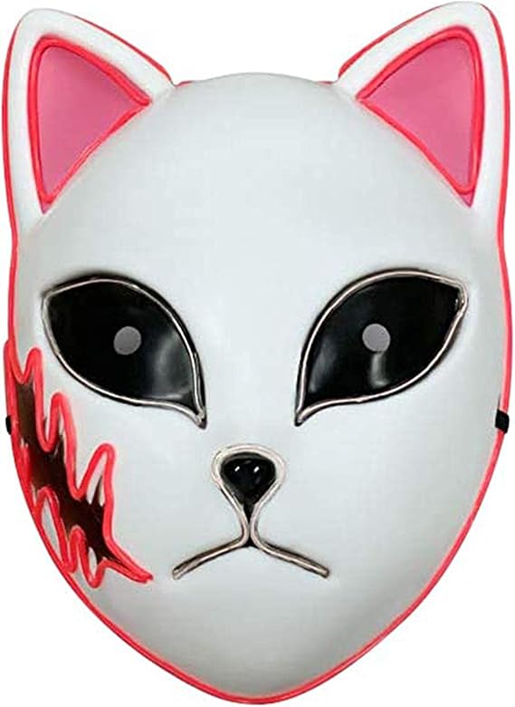 ampusanal Halloween Mask Demon Slayer Fox Cat Mask with LED Lighting
