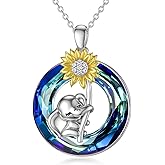 Lattd Elephant Necklace for Women 925 Sterling Silver Sunflower Elephant Pendant Necklaces with Crystals