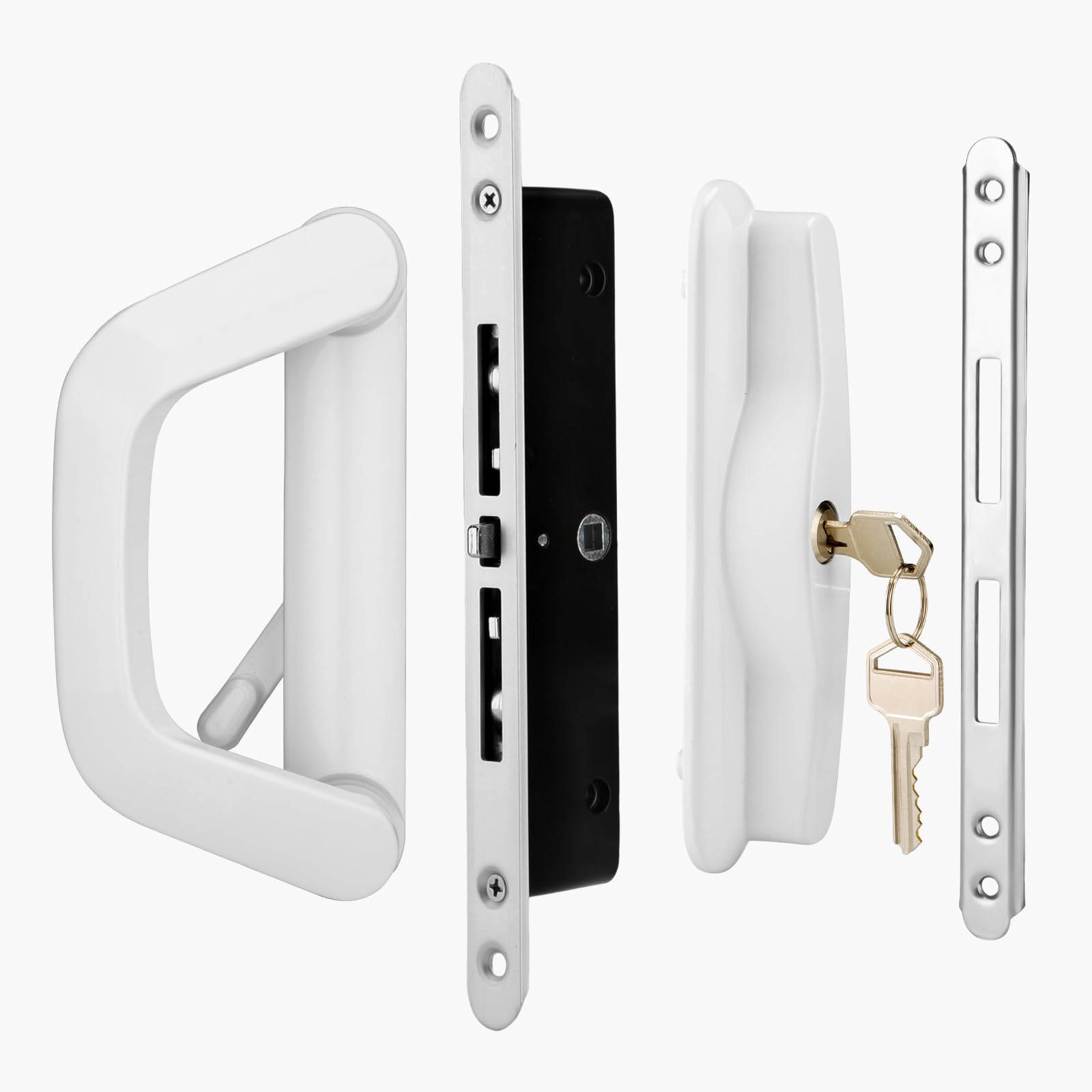Photo 1 of MaxxGeek Patio Sliding Door Handle Set with Mortise Lock?Fits Sliding Glass Door Thicknesse is 1-1/2'' to 2'' and 4-15/16'' Screw Hole Spacing, with Door Keeper and 2 Keys ?White?