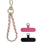 Nalefow Phone Wrist Strap with Metal Chain Phone Lanyard Wrist with 2 Tether Tabs Metal Leather Cellphone Charm Phone Chain