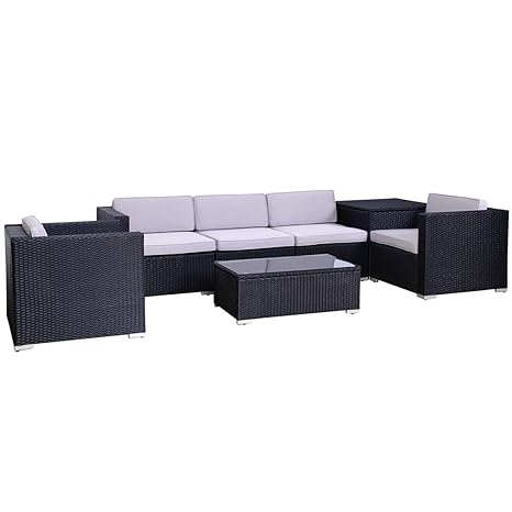 POLY RATTAN Lounge Gartenset Schwarz Sofa Garnitur Polyrattan Gartenmöbel inkl. Kissenbox