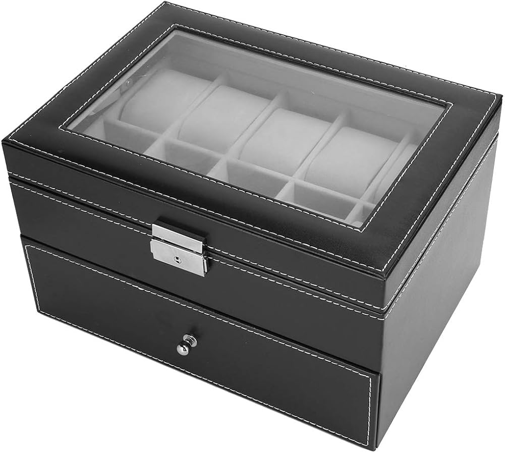 Scatola Orologi Uten Doppio Strato - Per 12 Orologi Con Lucchetto | Nero Con Finestra - Foto 5