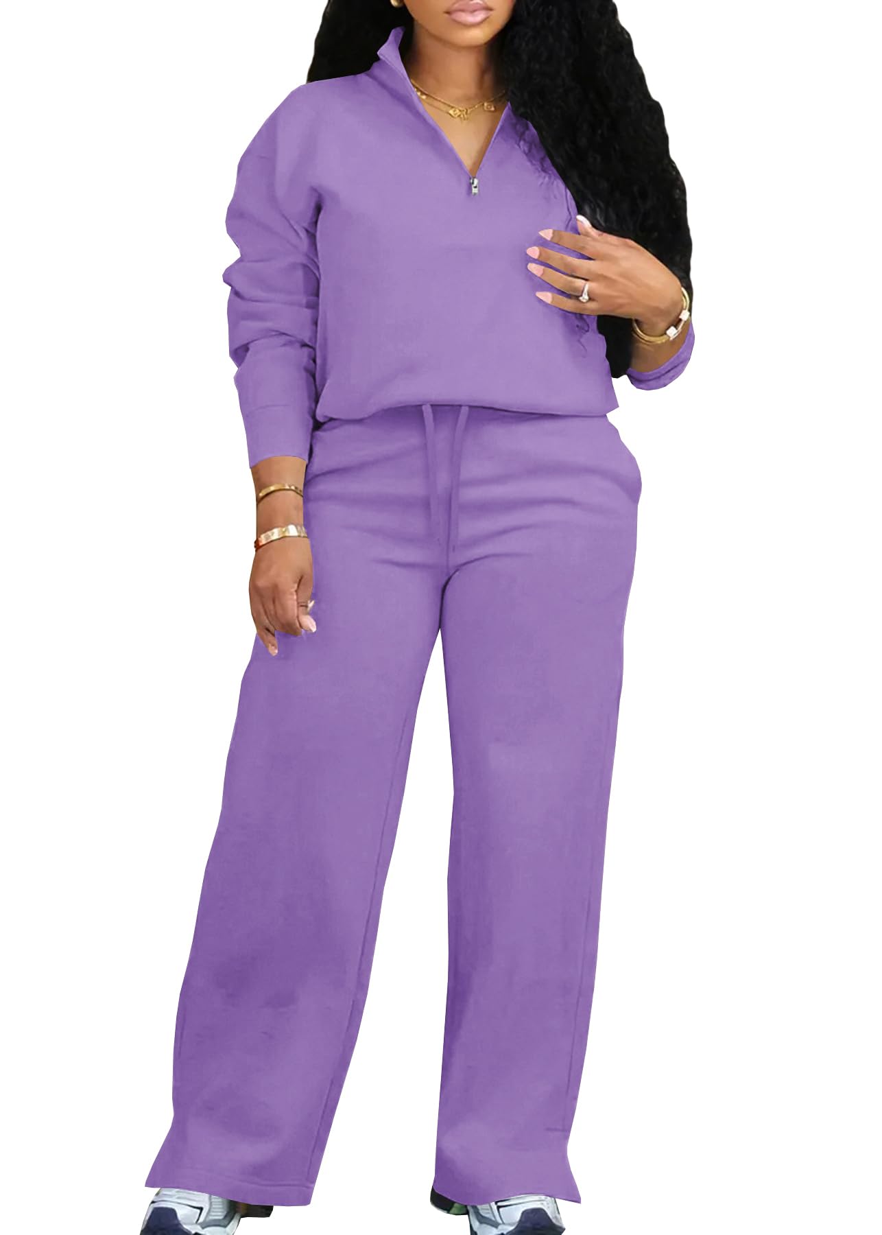 thumbnail image 2 of Women's 2-Piece Lounge Set - Oversized Half Zip Sweatshirt & Wide Leg Sweatpants 2 of 11