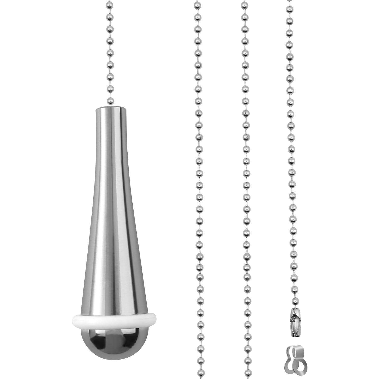 LongZYU Bathroom Light Pull Cord Handle Chrome Teardrop Light String Pull Weight with 85cm Length Stainless Steel Bead Chain Extension for Bathroom Toilet Light Ceiling Lights Fan Switch, Silver