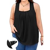 V FOR CITY Women Flowy Tank Top with Built in Bras Pleated Square Neck Tunic Tops Loose Summer Tanks Shirts