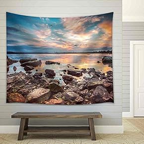 Beautiful Cloudscape Over The Lake, Sunset Shot - Fabric Wall Tapestry Home Decor - 51x60 inches
